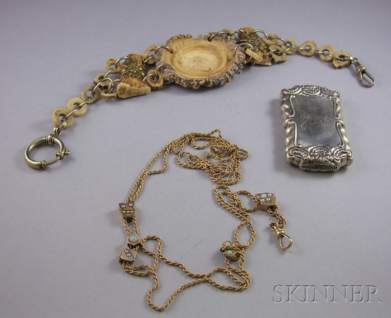 Appraisal: Three Assorted Jewelry Items a silver and bone watch fob