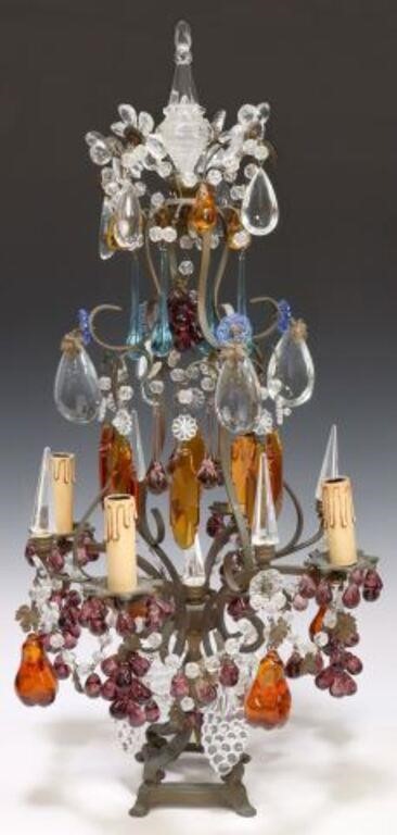 Appraisal: Italian patinated metal four-light girandole th c glass spire finials