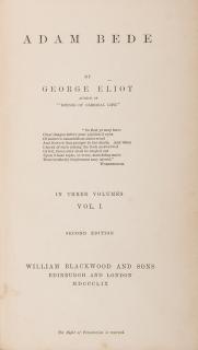 Appraisal: Eliot George Adam Bede Edinburgh and London William Blackwood Three