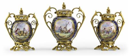 Appraisal: A garniture of three th century Sevres style giltmetal mounted