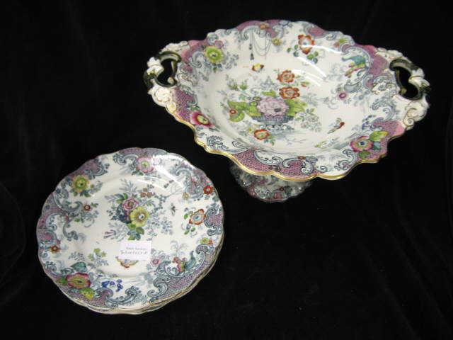 Appraisal: Pcs Early Mason's Ironstone large compote on tall pedestal plates