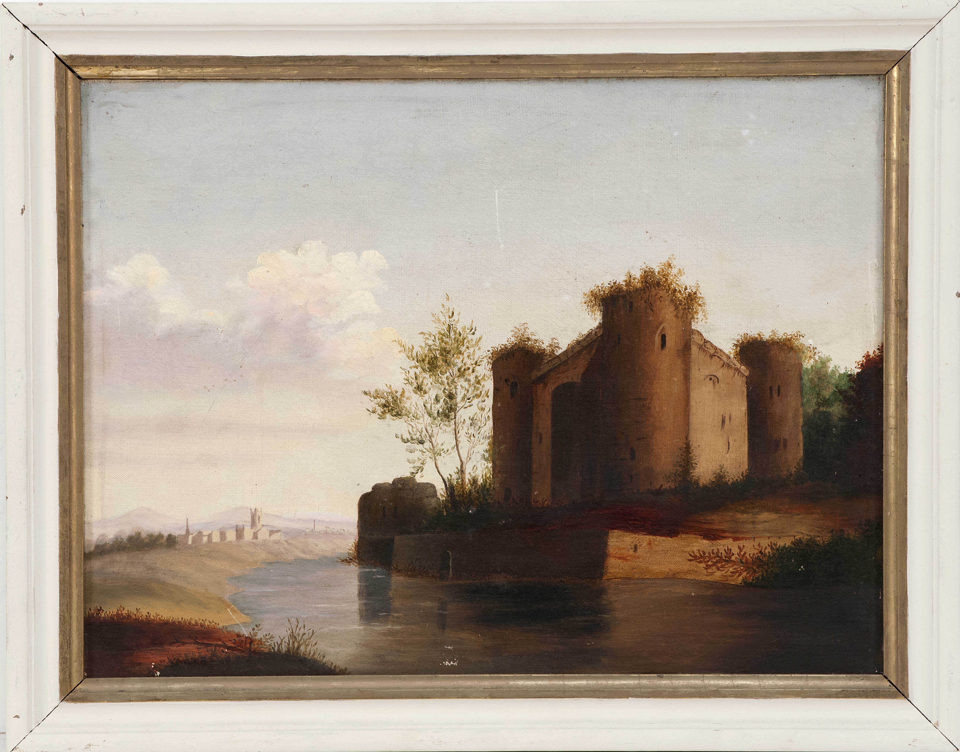 Appraisal: CONTINENTAL SCHOOL th CenturyA riverside fort Unsigned Oil on canvas