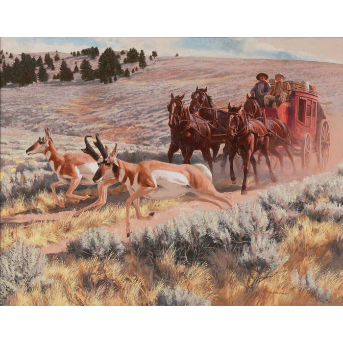 Appraisal: Tom Beecham American - ''Stagecoach and Pronghorn Deer '' c