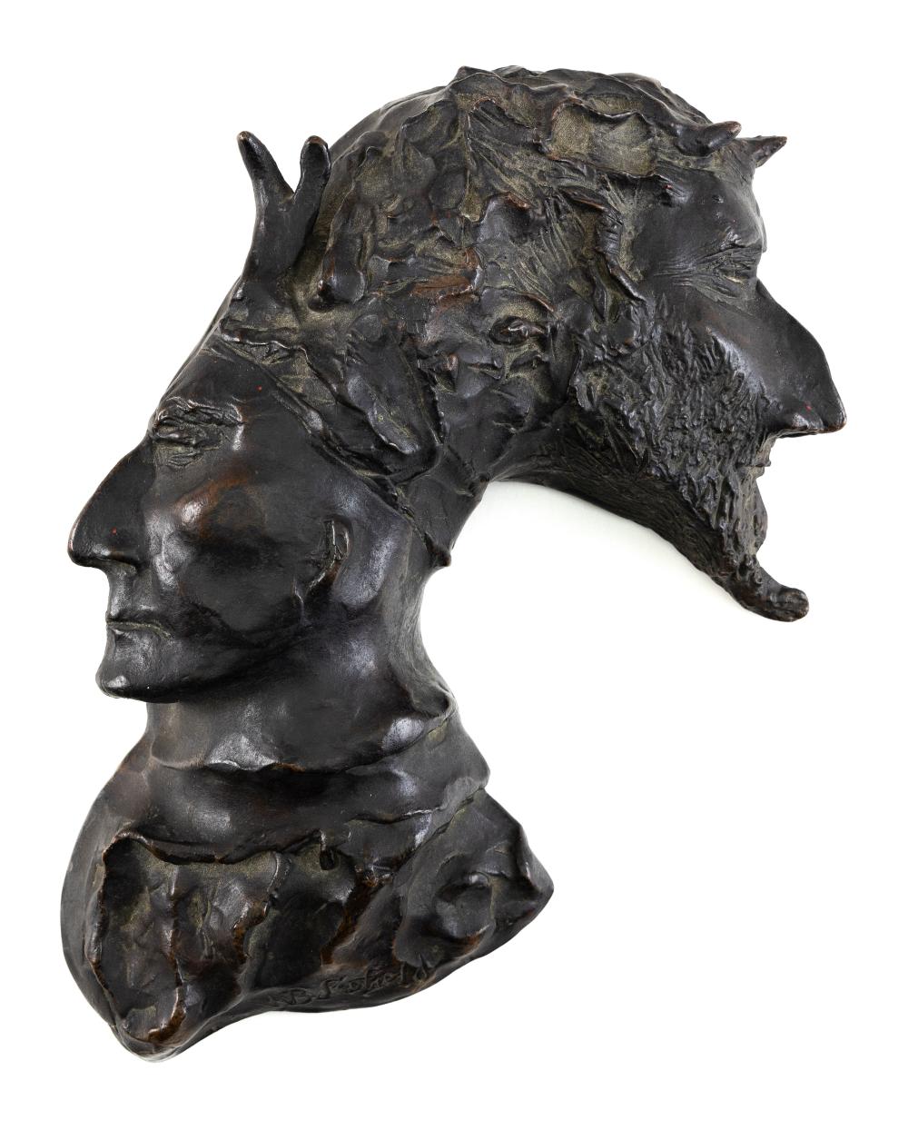 Appraisal: WILLIAM BACON SCOFIELD CONNECTICUT - DOUBLE-HEADED FIGURE BRONZE LENGTH WILLIAM