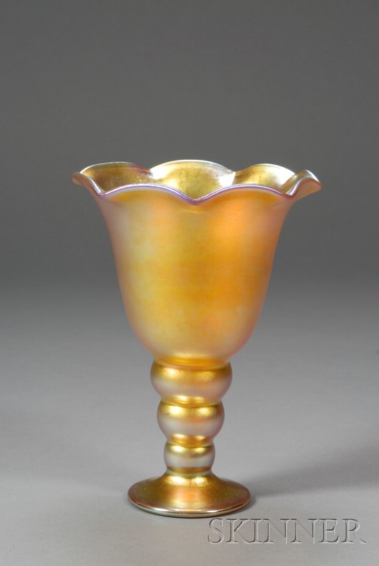 Appraisal: Iridescent Glass Vase late th century Gold iridescent body with