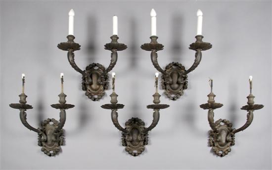 Appraisal: A Set of Five Neoclassical Two-Light Sconces Caldwell Height inches