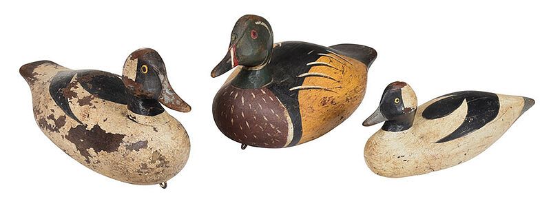 Appraisal: Three John Paxson Carved and Painted Duck Decoys Virginia th