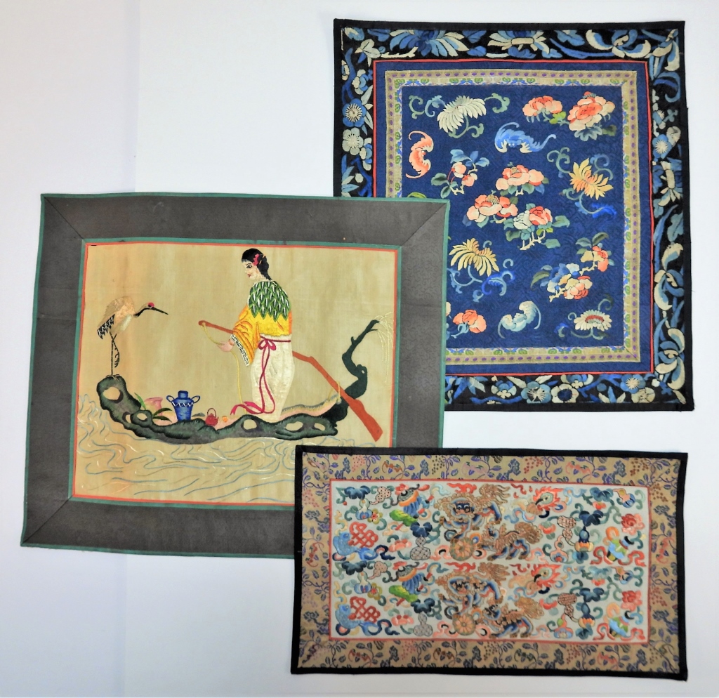 Appraisal: PC CHINESE PICTORIAL EMBROIDERED SILK TEXTILES ChinaEarly th CenturyIncludes a