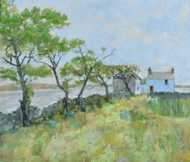 Appraisal: TH CENTURY IRISH SCHOOLLandscape with trees and cottages off the