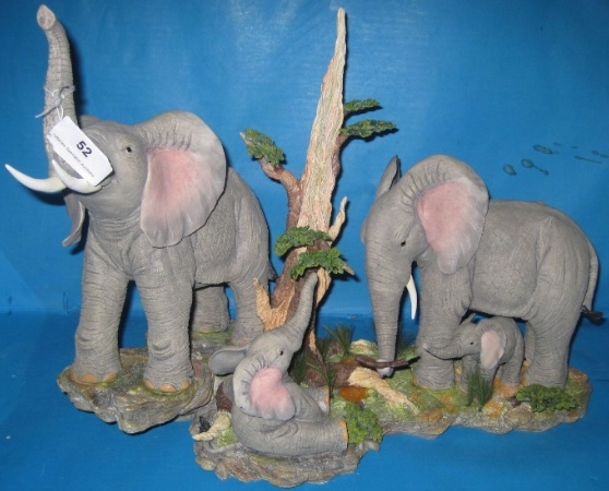 Appraisal: Tuskers Elephants Large Figure Group Family Feeding Time limited edition