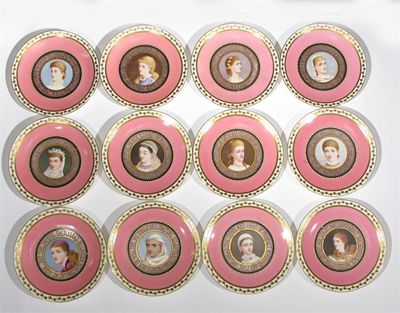 Appraisal: A set of twelve Aesthetic Movement Minton plates each painted