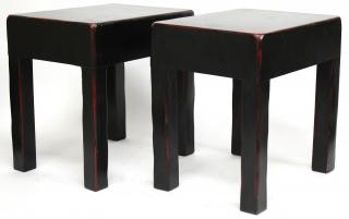 Appraisal: Pair of Contemporary Chinoiserie End Tables Black with red edges