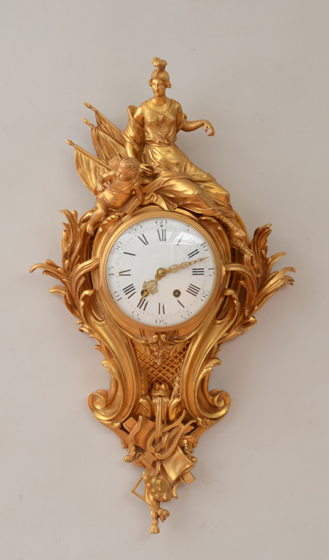 Appraisal: LOUIS XV STYLE GILT-BRONZE CARTEL CLOCK The in unsigned dial