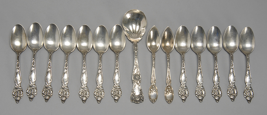 Appraisal: TWELVE STERLING SILVER PLACE SPOONS BY R WALLACE SONS In