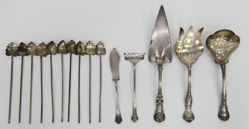 Appraisal: GROUPING OF ANTIQUE STERLING SILVER SERVING PIECES To include Heavy