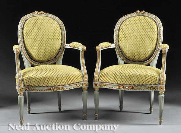 Appraisal: A Pair of Louis XVI Cr me Peinte and Parcel