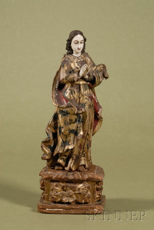 Appraisal: Spanish Ivory-mounted Painted and Parcel-gilt Santos Figure th century the