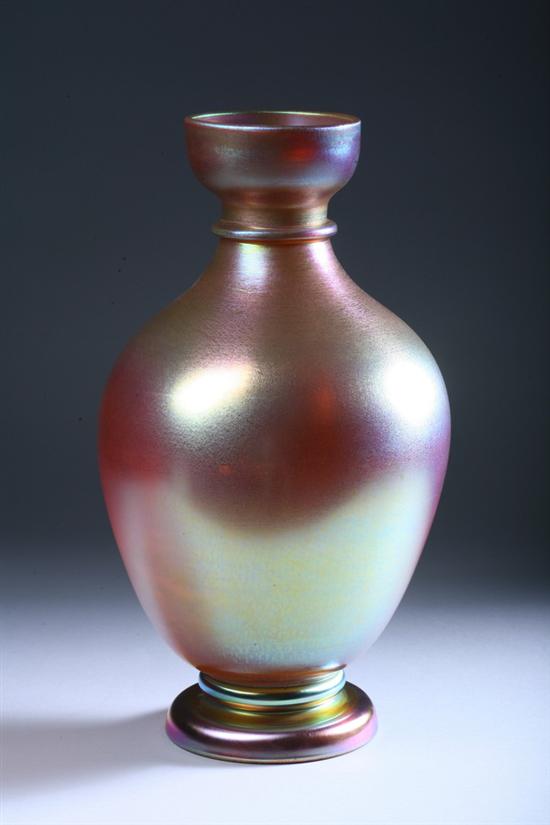 Appraisal: LARGE TIFFANY GOLD FAVRILE EXHIBITION VASE L C Tiffany-Favrile Exhibition