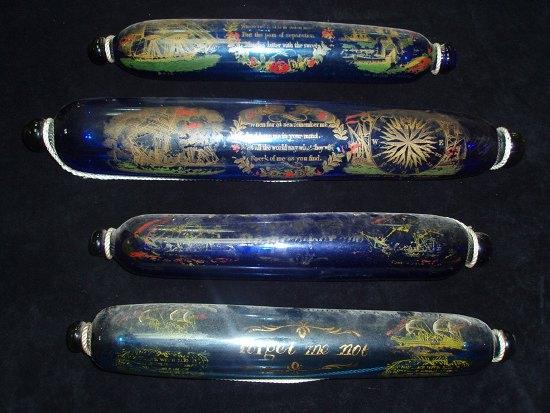 Appraisal: An early th Century blue glass rolling pin 'Forget me