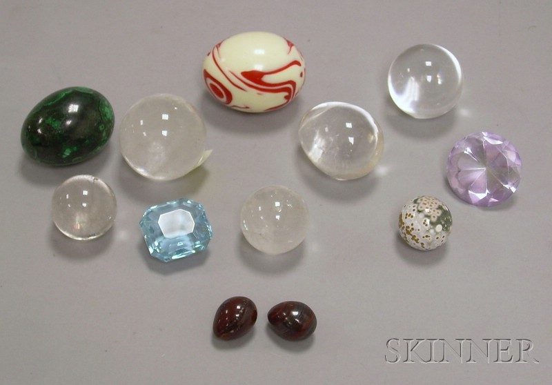 Appraisal: Twelve Stone and Synthetic Spheres and Prisms quartz malachite jasper