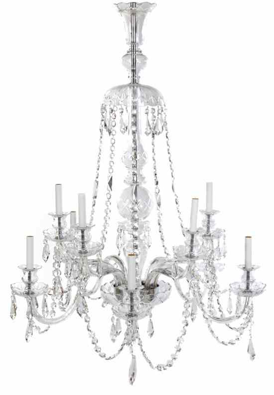 Appraisal: A Continental Cut Glass Ten-Light Chandelier the glass encased standard