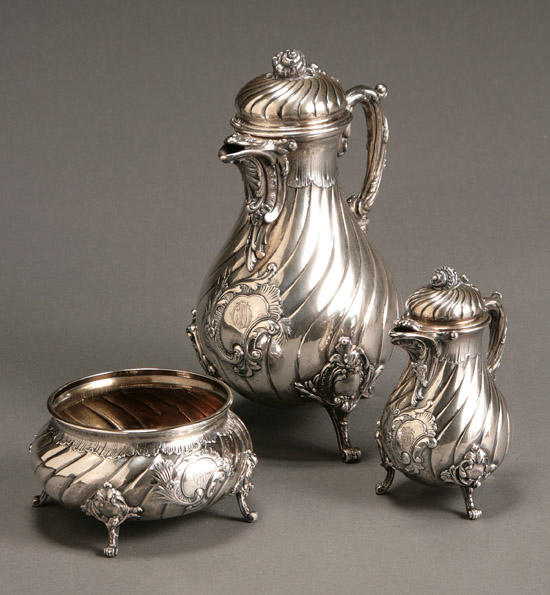 Appraisal: German Rococo Style Silver Three-Piece Coffee Set C Becker Mid