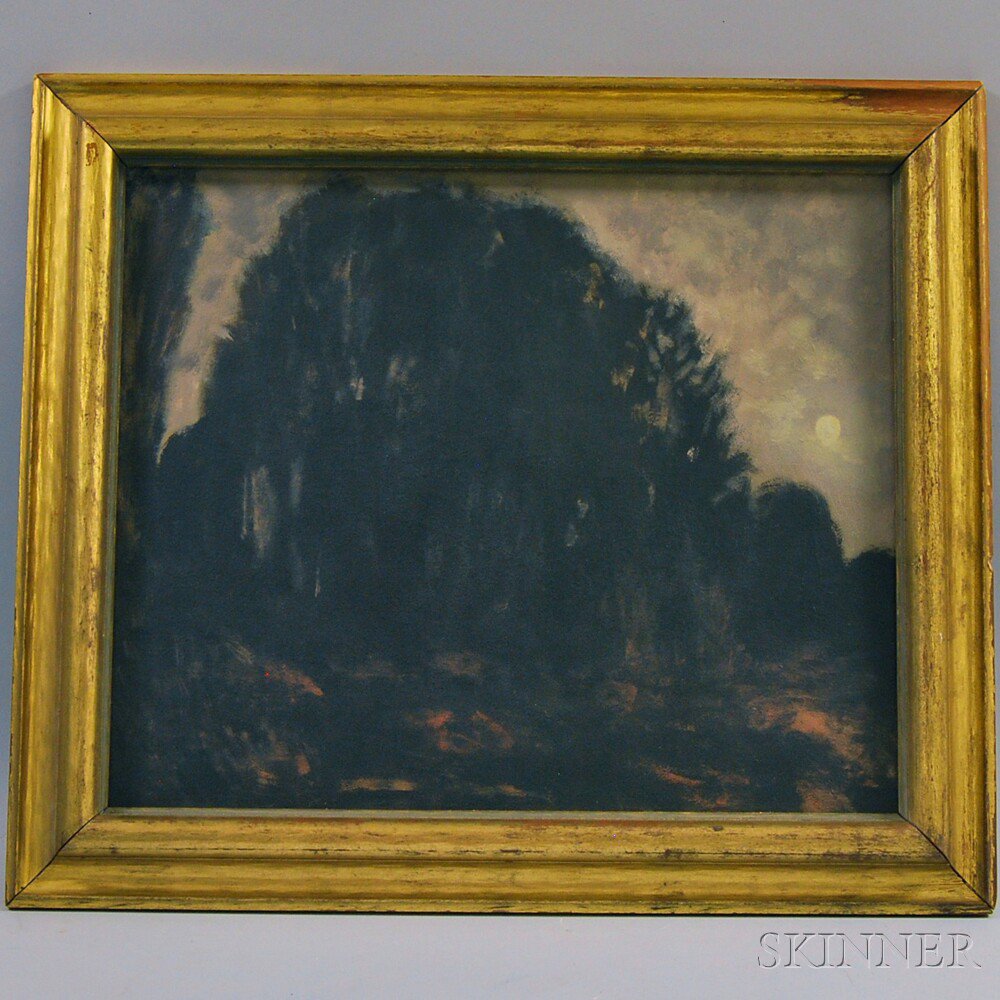 Appraisal: American School th Century Landscape by Moonlight Unsigned Oil on