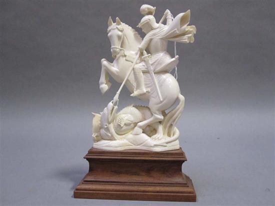 Appraisal: CARVED IVORY OF A FIGURAL GROUP OF SAINT GEORGE AND