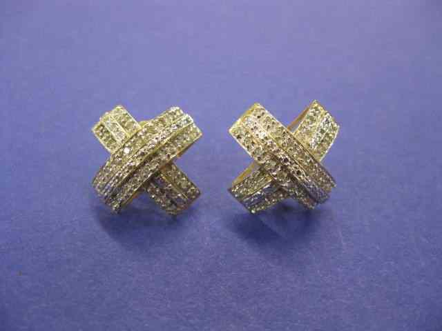 Appraisal: Diamond Earrings criss-cross style each with diamonds totaling carat in