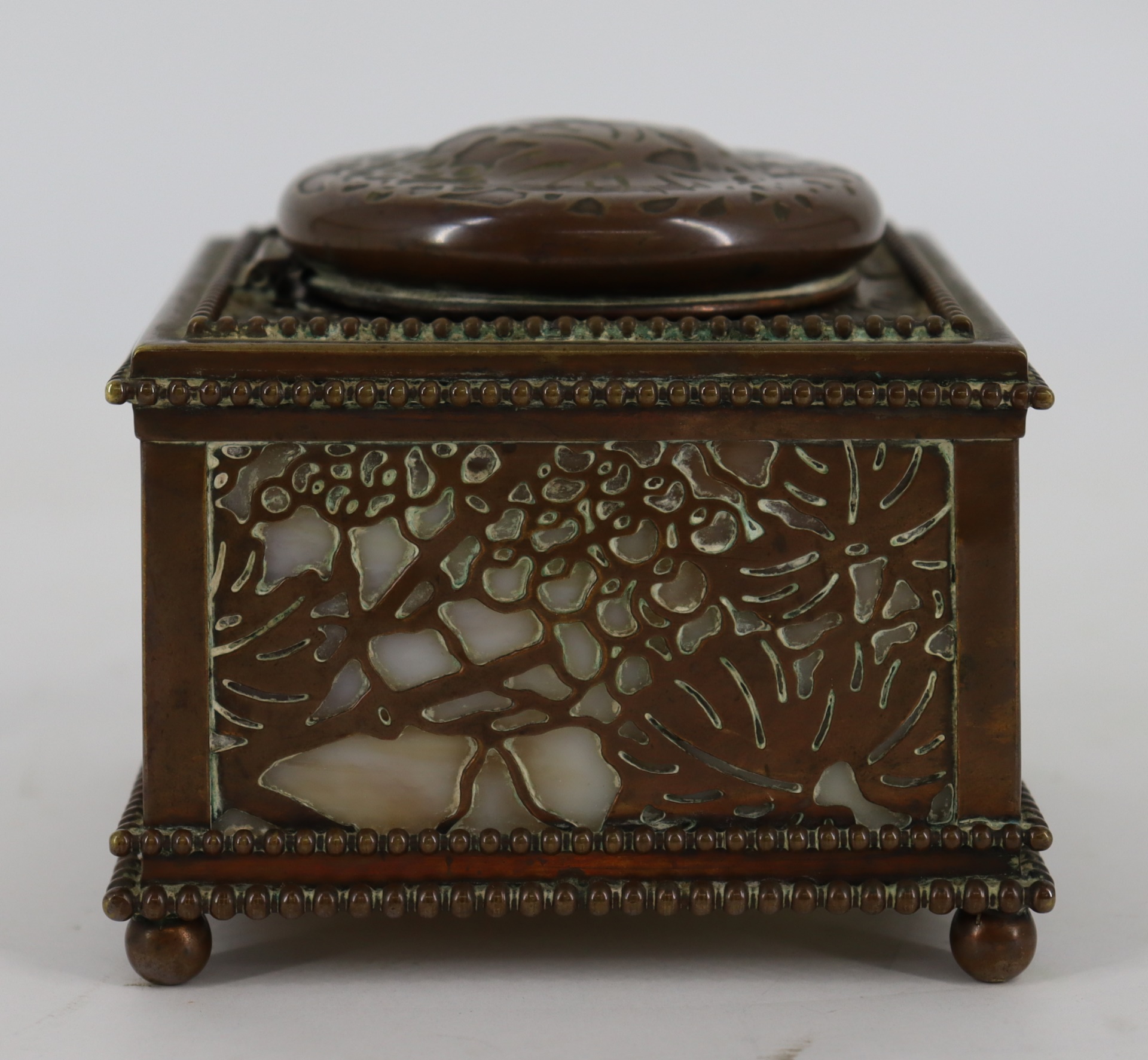 Appraisal: TIFFANY STUDIOS BRONZE SLAG GLASS INKWELL From an East th