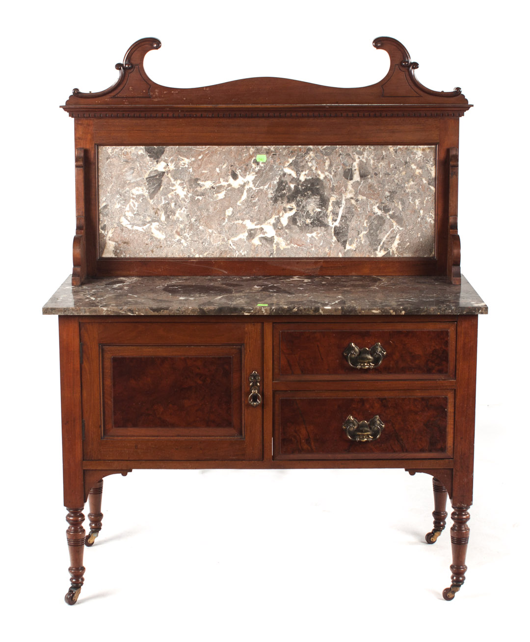 Appraisal: Victorian walnut marble top server fourth quarter- th century variegated