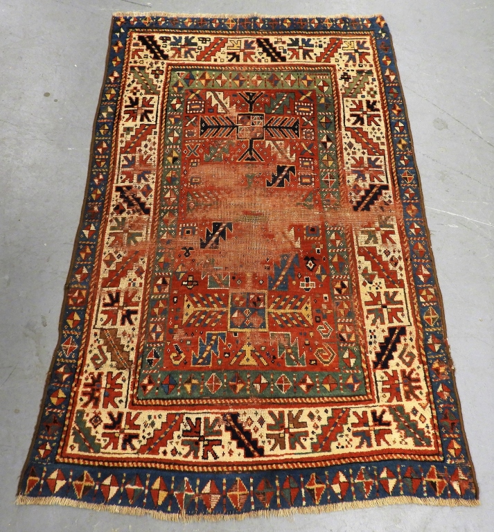 Appraisal: PERSIAN ORIENTAL GEOMETRIC PATTERN KAZAK RUG Middle East th CenturyBlue