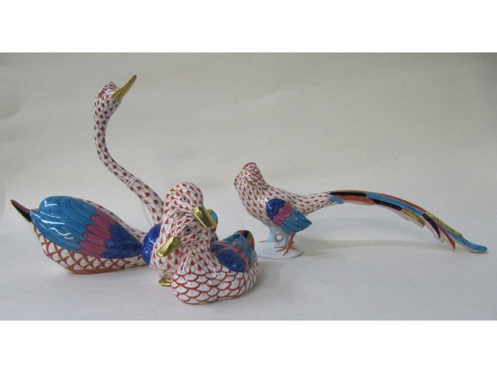 Appraisal: Three Herend figures including a swan a pheasant and a