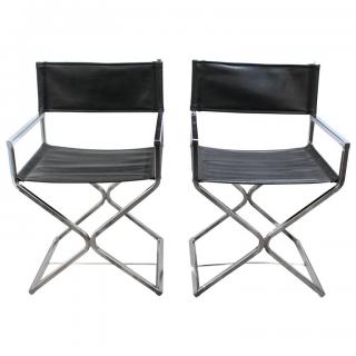 Appraisal: Director's Chairs in Chrome Leather Pair Chrome and leather pair