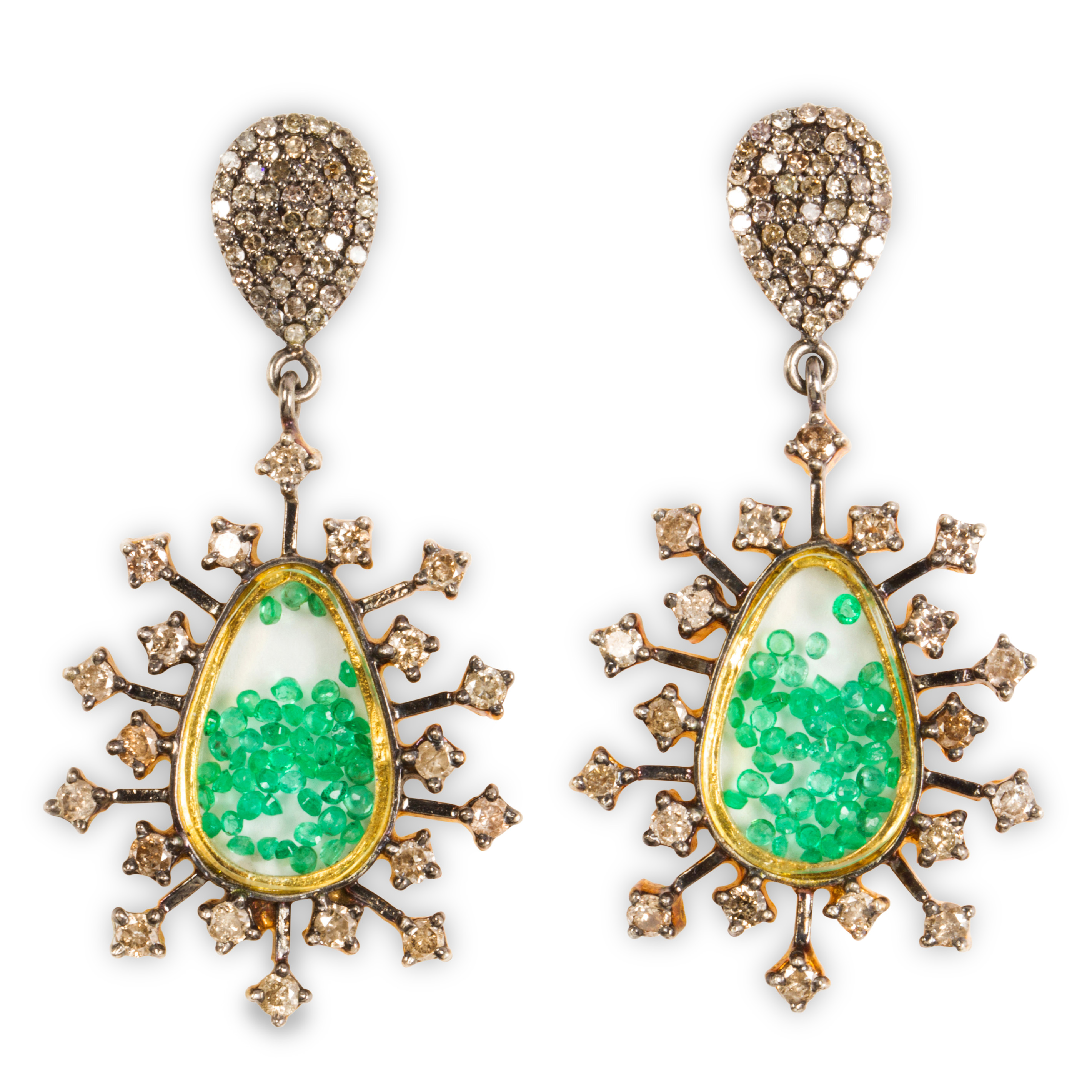 Appraisal: A PAIR OF EMERALD AND DIAMOND EARRINGS A pair of