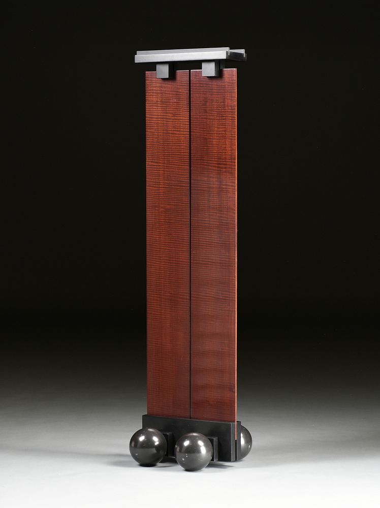 Appraisal: A POSTMODERN CURLY MAHOGANY AND EBONIZED WOOD FIVE CANDLE TORCH