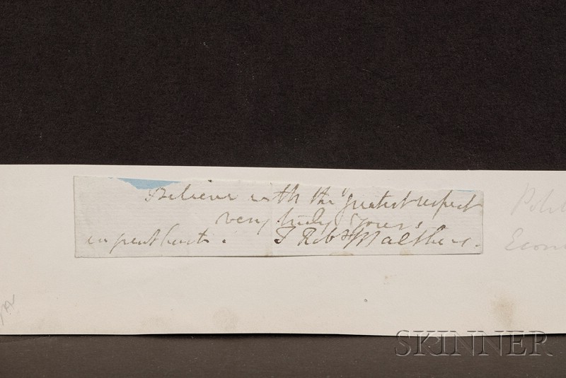 Appraisal: Malthus Robert - Signature with sentiment on a slip of