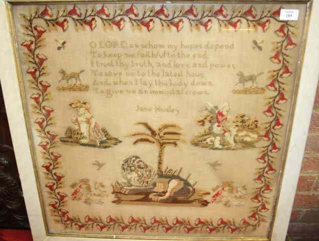 Appraisal: A VICTORIAN NEEDLEWORK SAMPLER by Jane Hurley with verse over