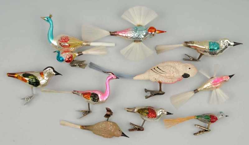 Appraisal: Lot of Bird Ornaments Description Nine are clip-ons and one