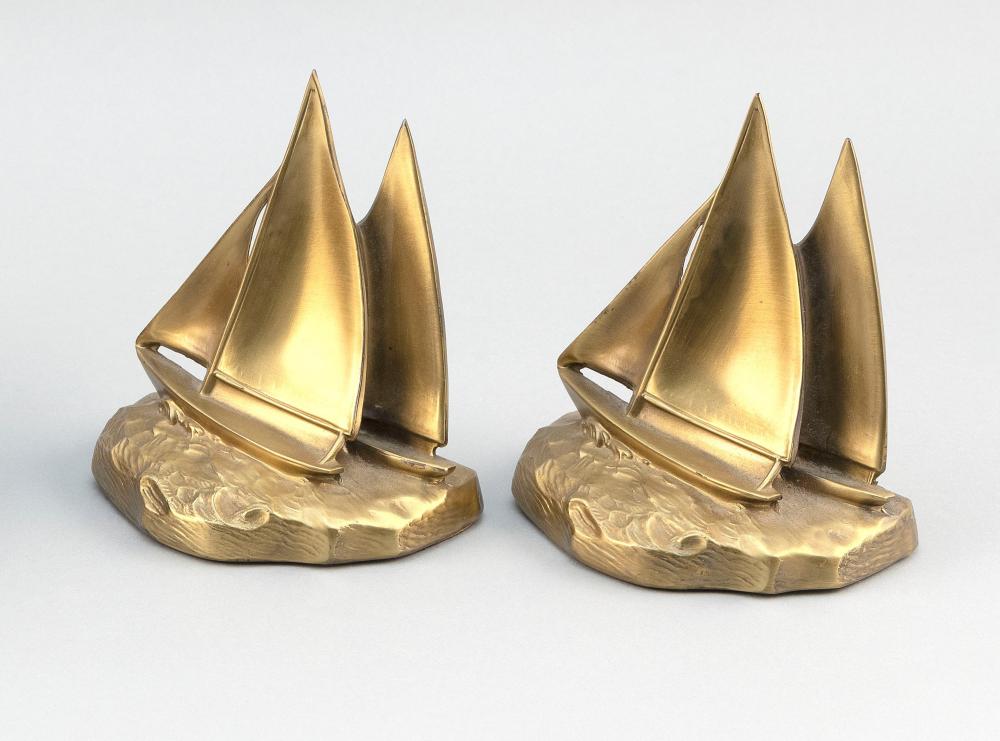 Appraisal: PAIR OF BRASS SAILBOAT BOOKENDS HEIGHTS PAIR OF BRASS SAILBOAT