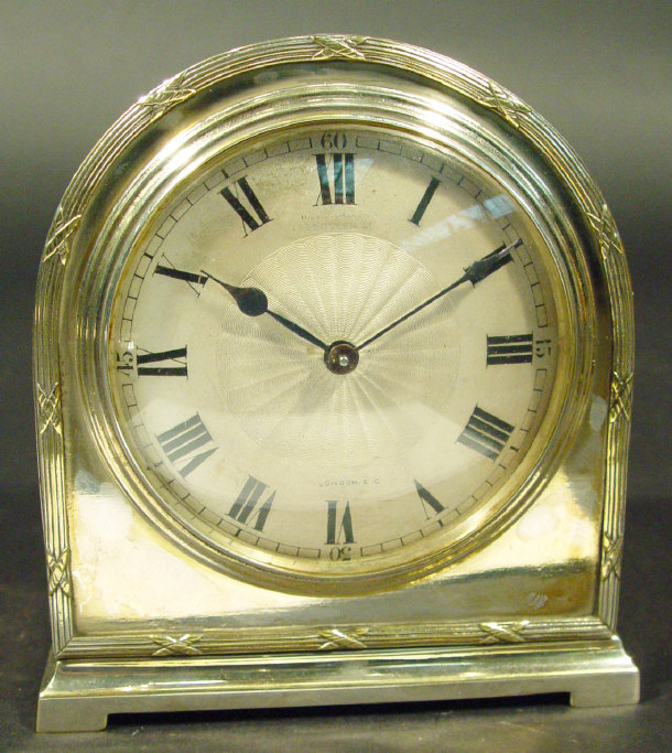 Appraisal: Silver plated mantel clock the silvered dial with Roman numerals