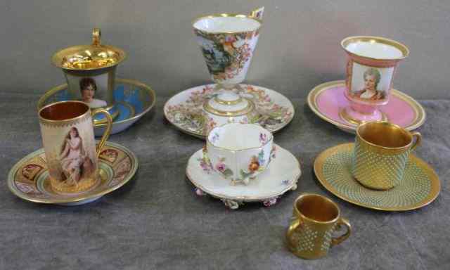 Appraisal: Porcelain Cup and Saucer Lot Includes a pink ground Sevres