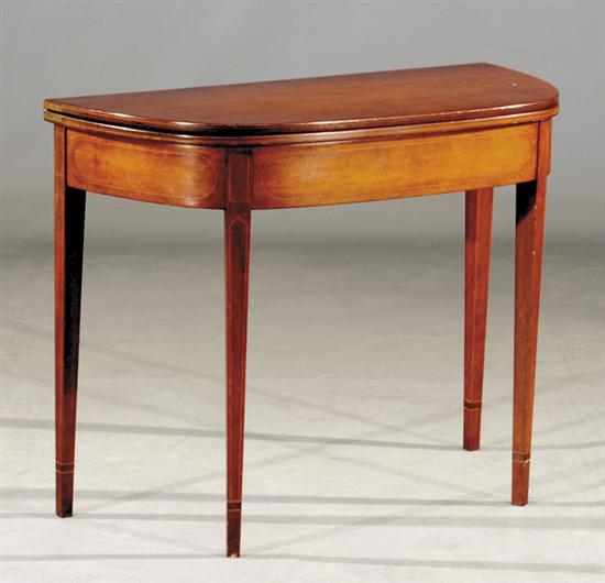 Appraisal: Federal inlaid mahogany games table circa hinged D-shaped top over