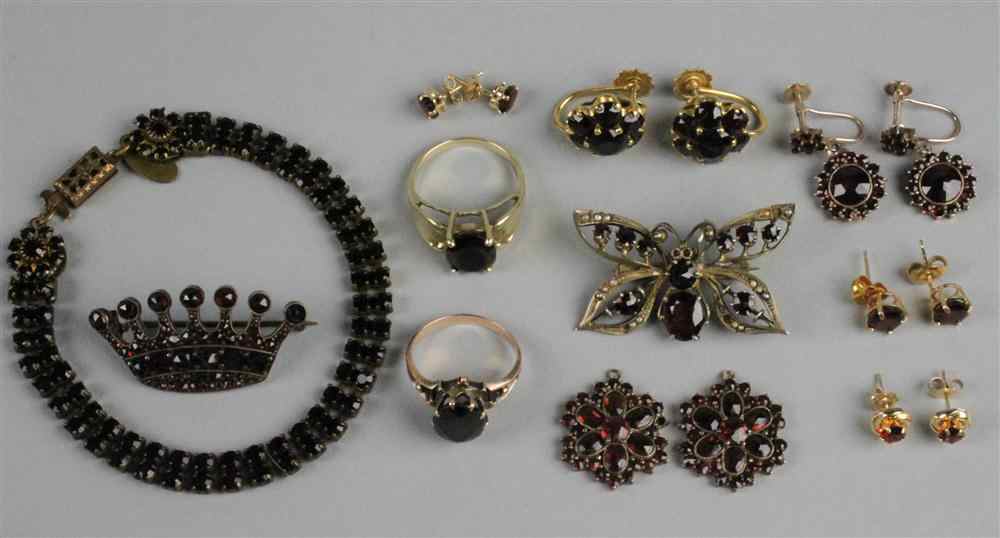 Appraisal: COLLECTION OF GARNET JEWELRY including a pair of k yellow