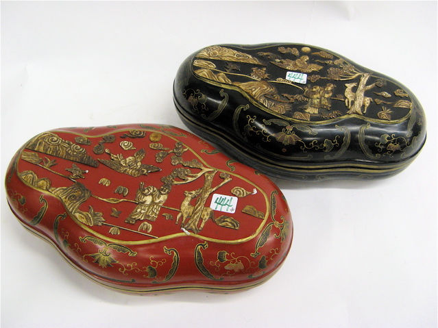 Appraisal: PAIR OF CHINESE LACQUER BOXES oblong form one in red