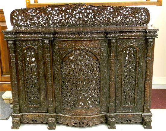 Appraisal: Mahogany Asian cabinet credenza intricate carving on back front and