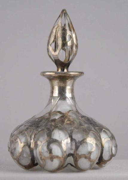 Appraisal: Sterling Silver Overlay Glass Perfume Bottle Description Clear glass with