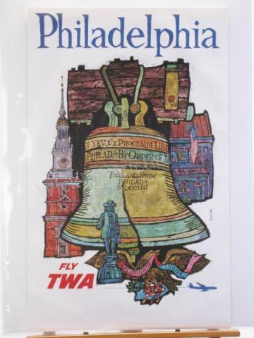 Appraisal: A Vintage s TWA travel poster Philadelphia Fly TWA art