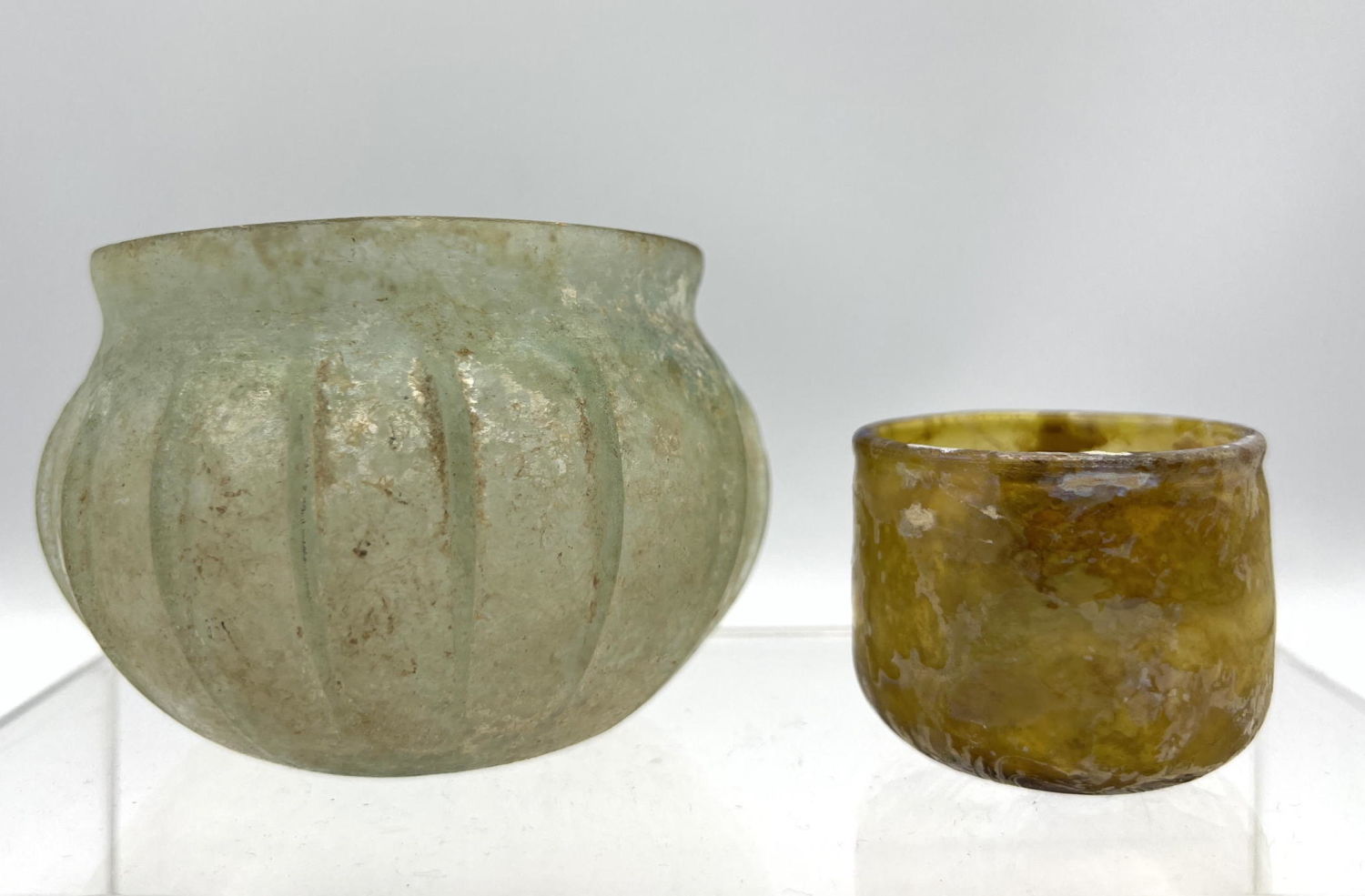 Appraisal: pc Ancient Roman glass bowls One ribbed Smaller x x