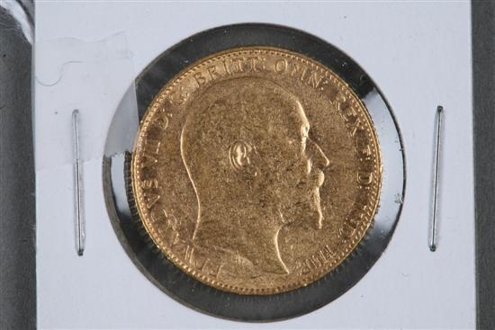 Appraisal: BRITISH GOLD SOVEREIGN Bust of Edward VII on the obverse